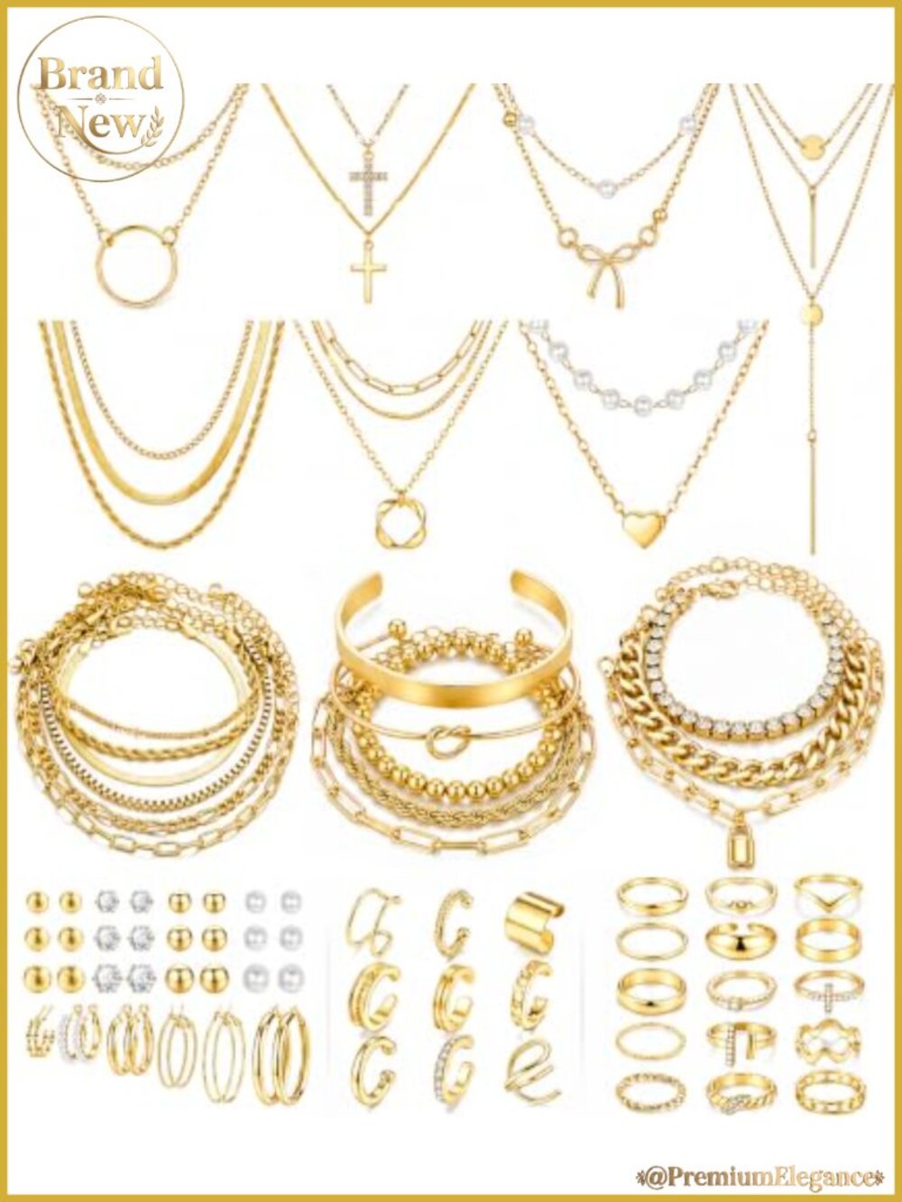 73 Piece Gold Plated Jewelry Set for Women, Complete Mix & Match Fashion